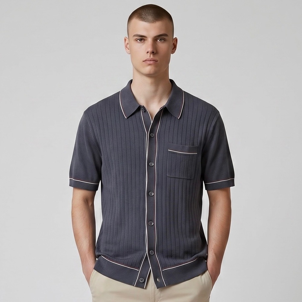 Todd Snyder Riviera Silk Cotton Ribbed Sweater Polo Men's XS Gray Buttonn Up